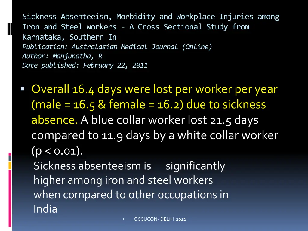 sickness absenteeism morbidity and workplace