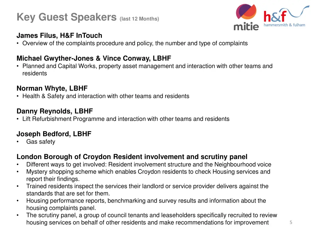 key guest speakers last 12 months