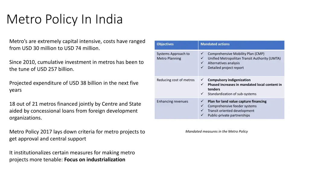 metro policy in india