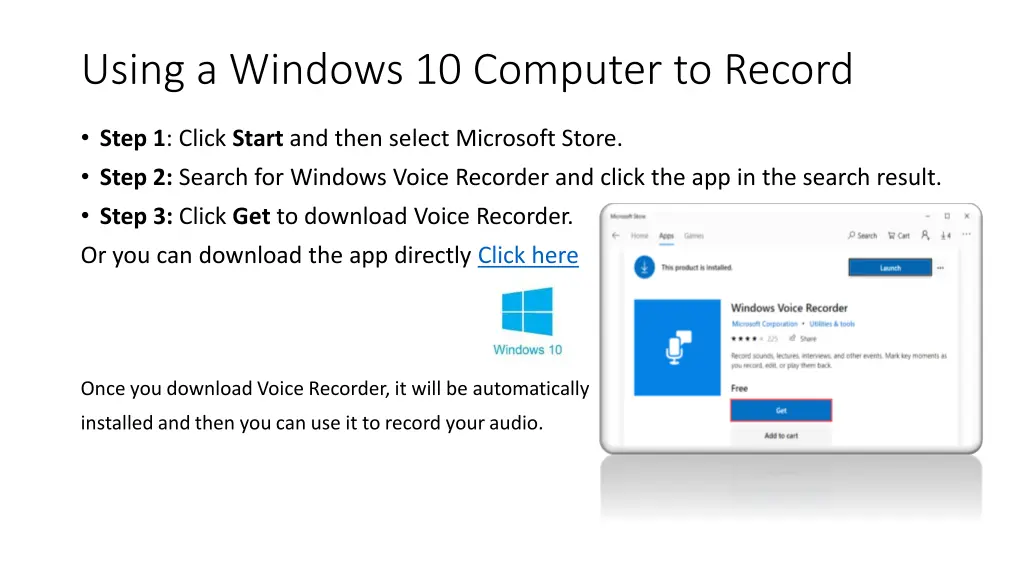 using a windows 10 computer to record