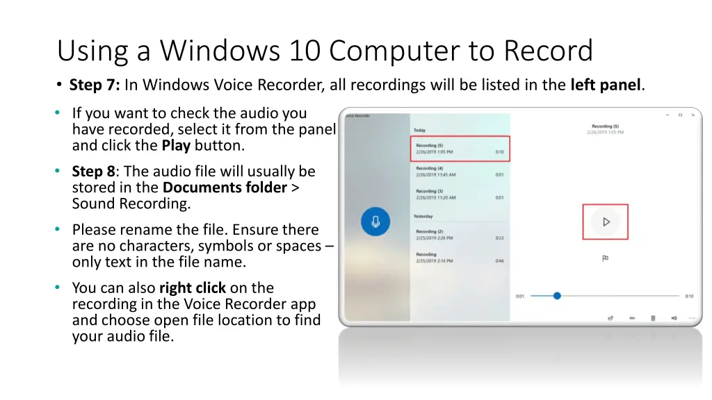 using a windows 10 computer to record step 1