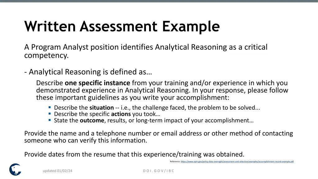 written assessment example