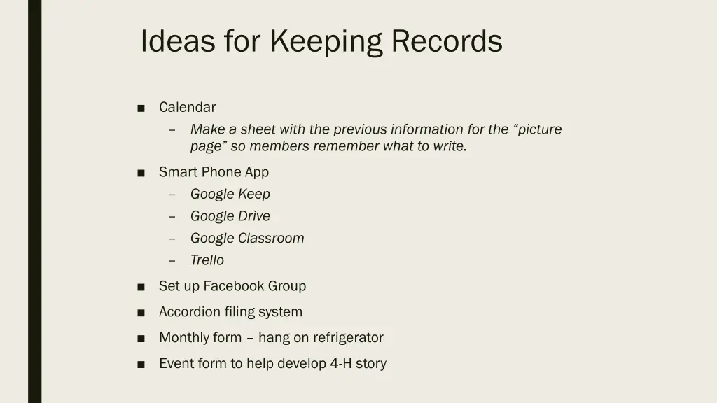 ideas for keeping records 1