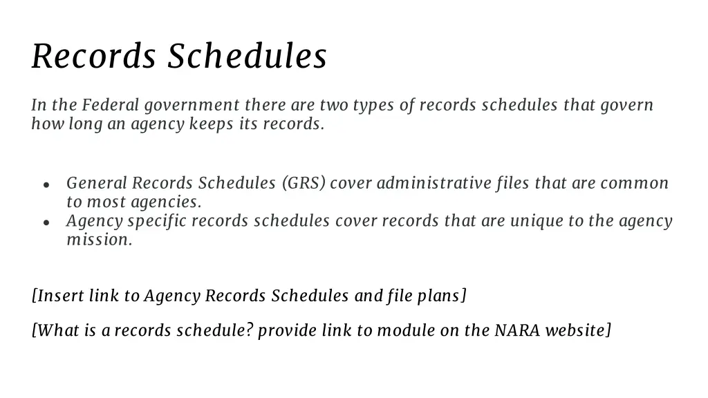 records schedules