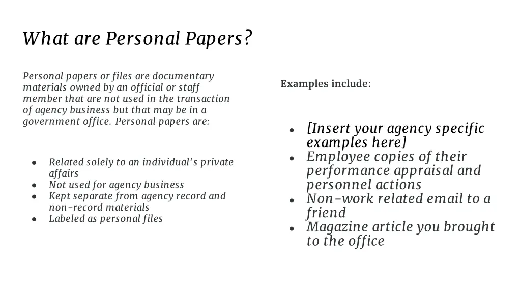 what are personal papers