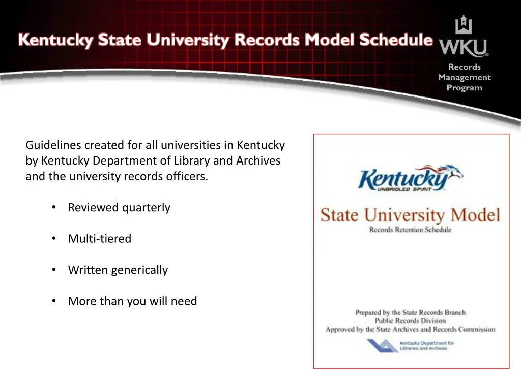 kentucky state university records model schedule