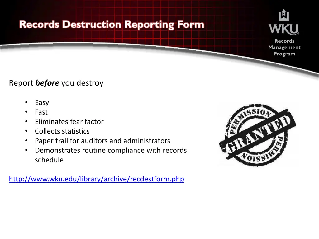 records destruction reporting form