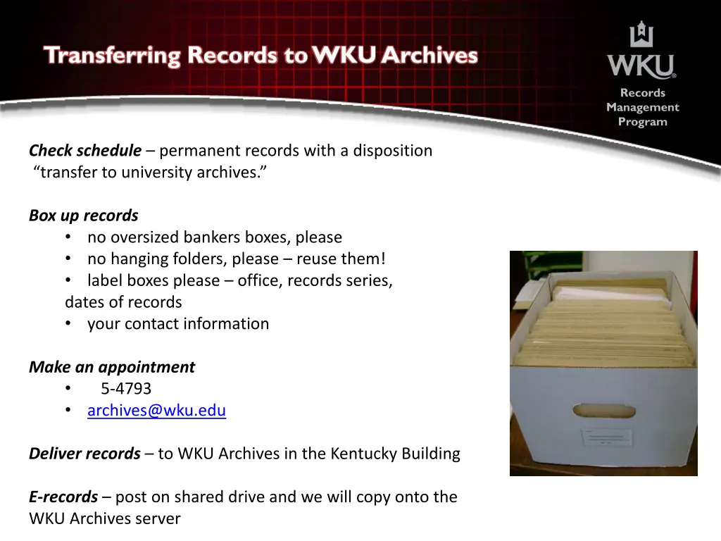 transferring records to wku archives