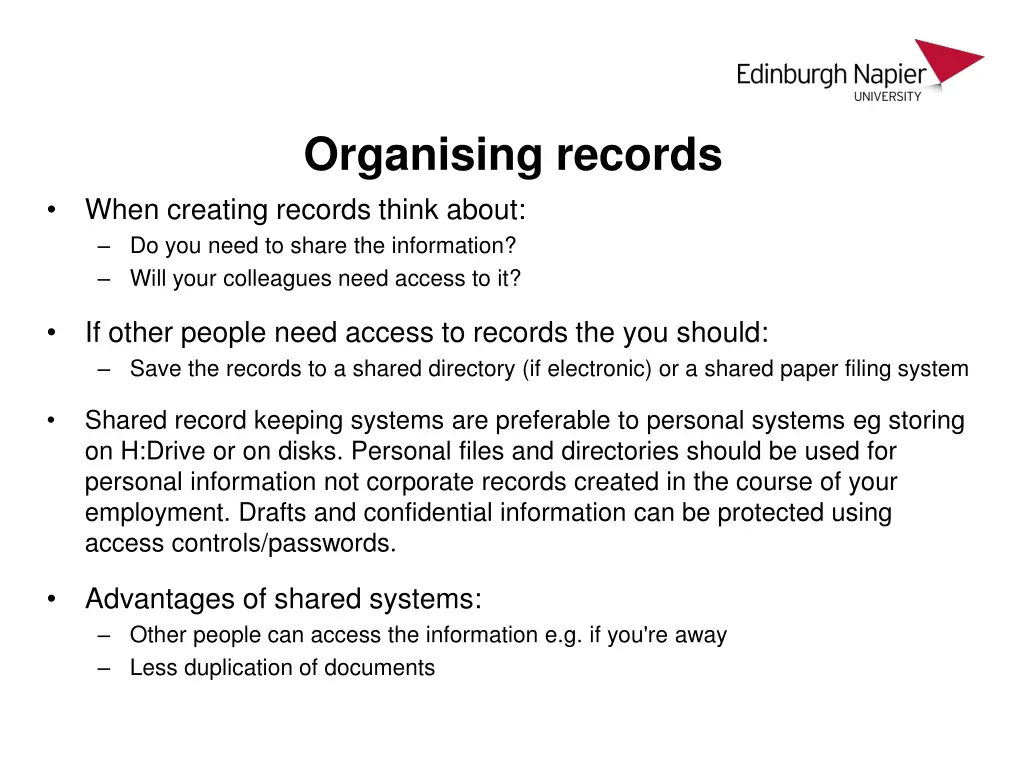 organising records