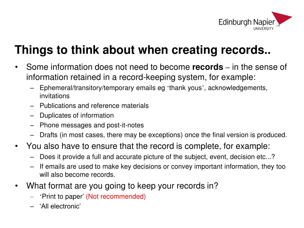 things to think about when creating records