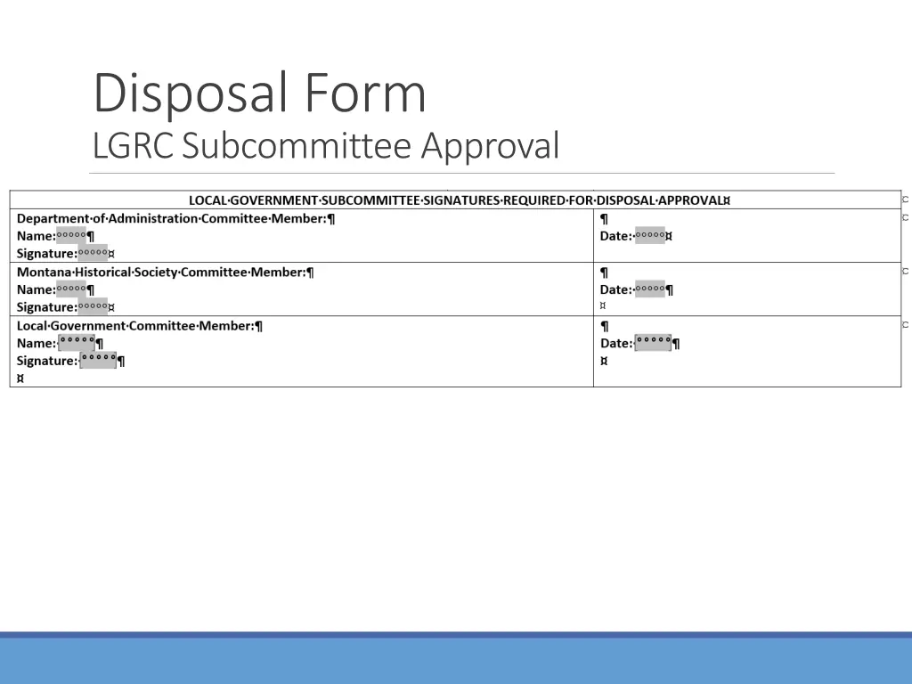 disposal form lgrc subcommittee approval