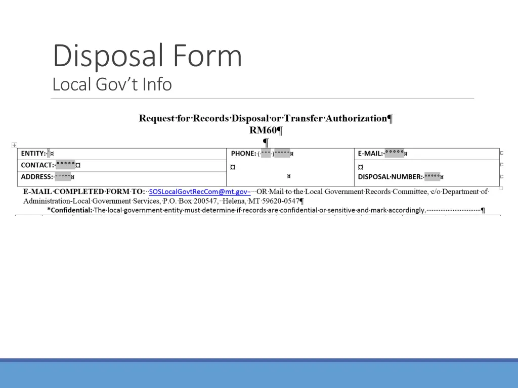 disposal form local gov t info