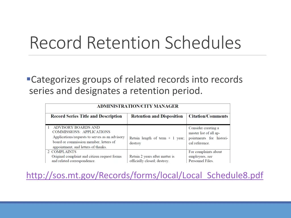 record retention schedules