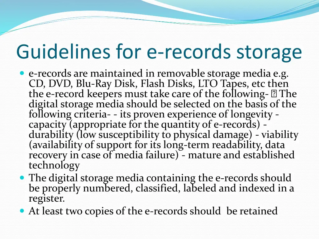 guidelines for e records storage e records