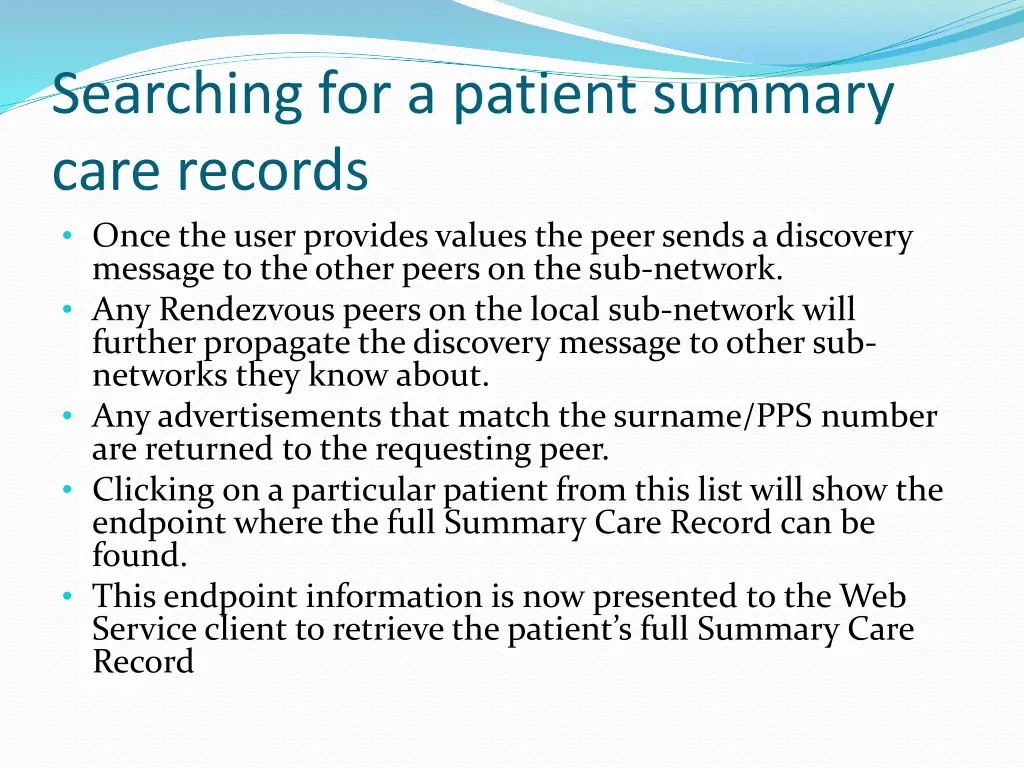 searching for a patient summary care records once