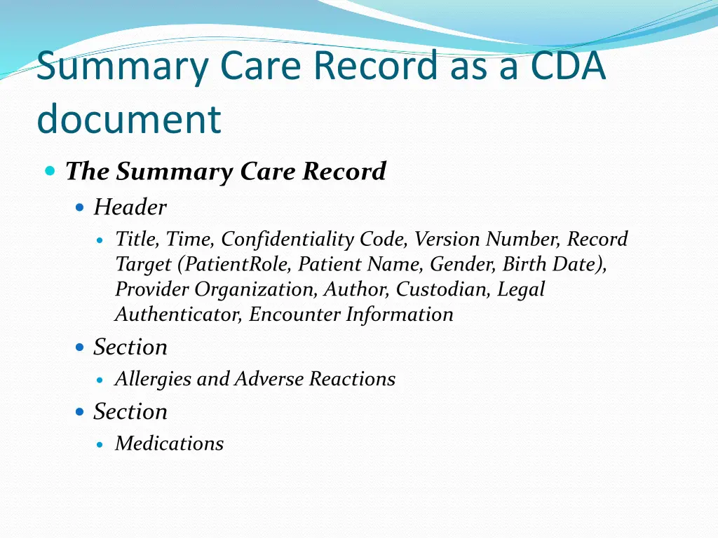 summary care record as a cda document