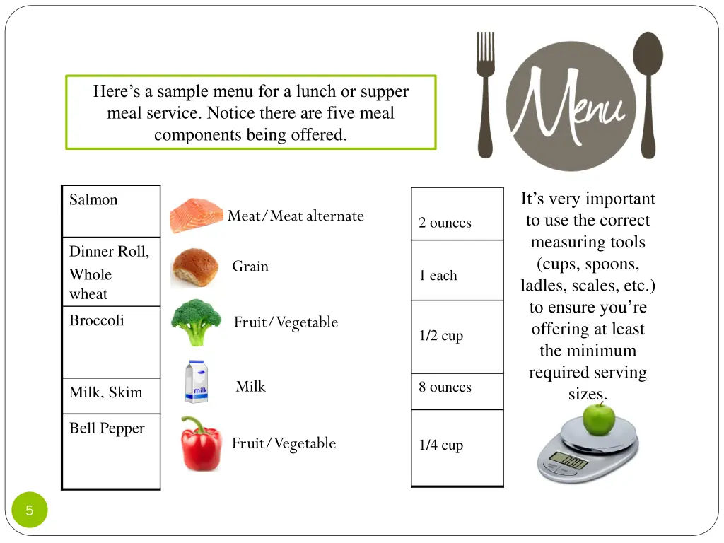 here s a sample menu for a lunch or supper meal