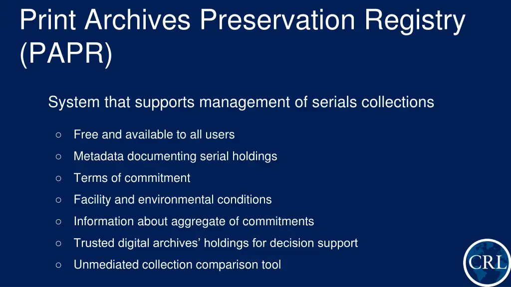 print archives preservation registry papr