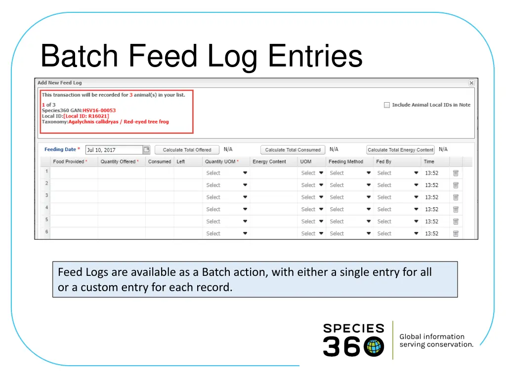 batch feed log entries