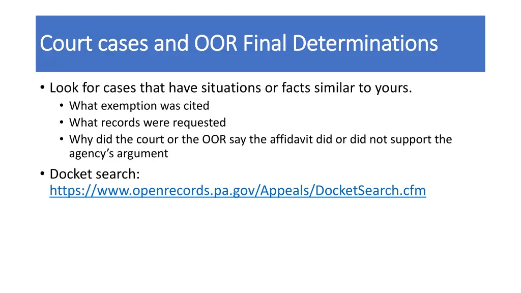 court cases and oor final determinations court