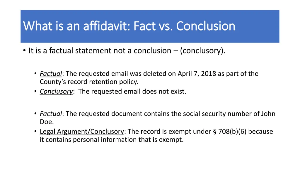 what is an affidavit fact vs conclusion what