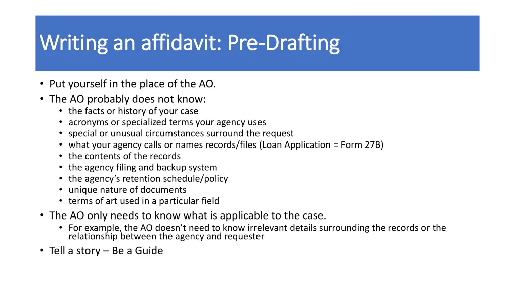 writing an affidavit pre writing an affidavit