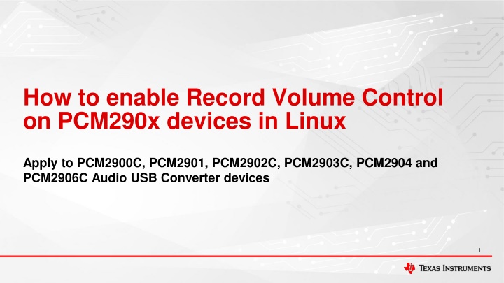 how to enable record volume control on pcm290x