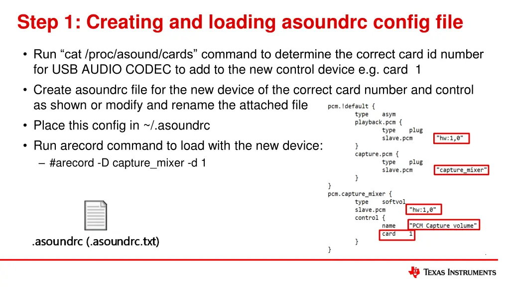 step 1 creating and loading asoundrc config file