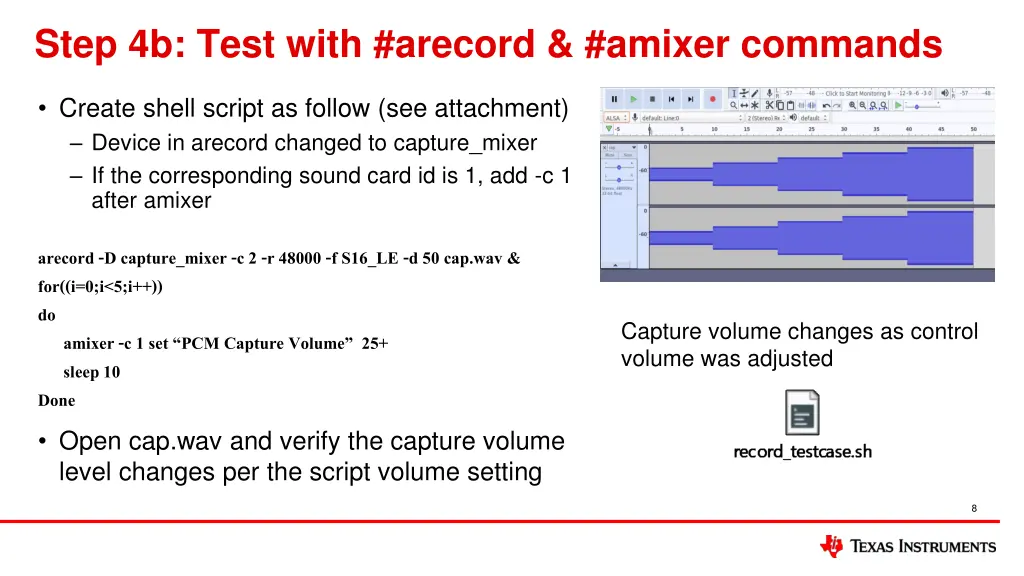 step 4b test with arecord amixer commands