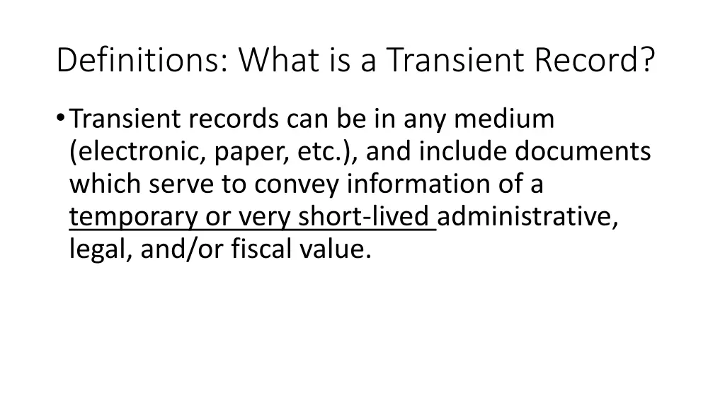 definitions what is a transient record