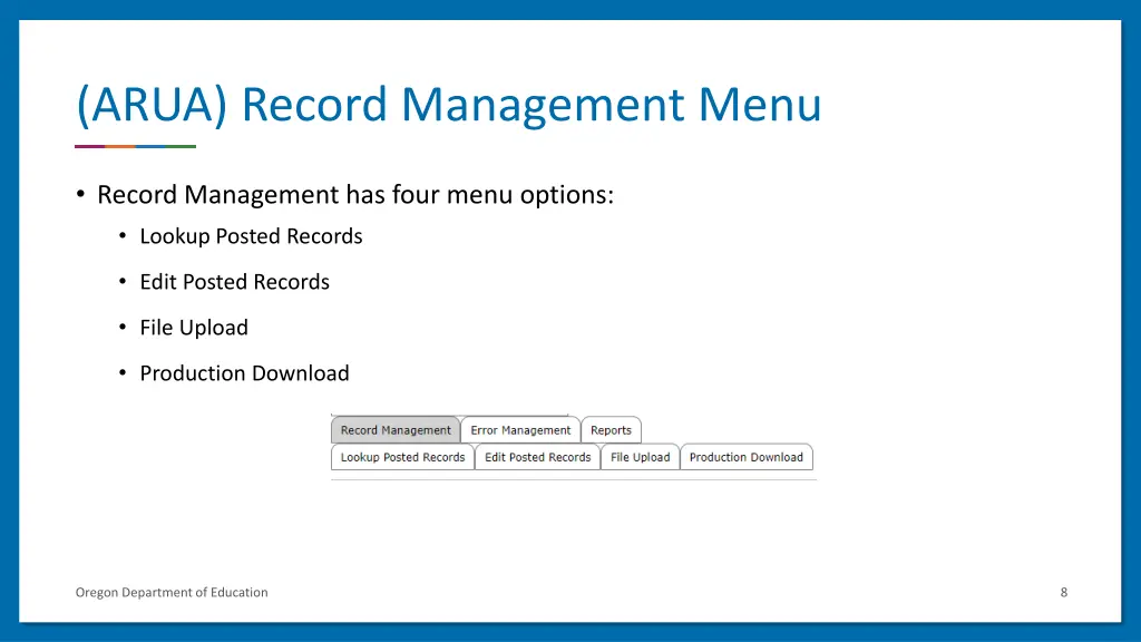 arua record management menu