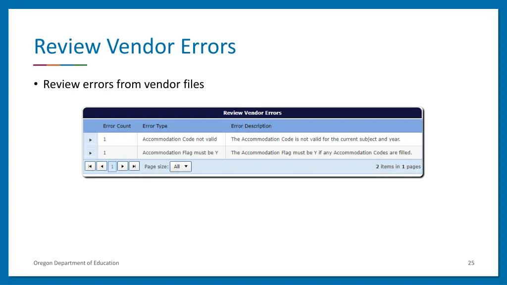 review vendor errors