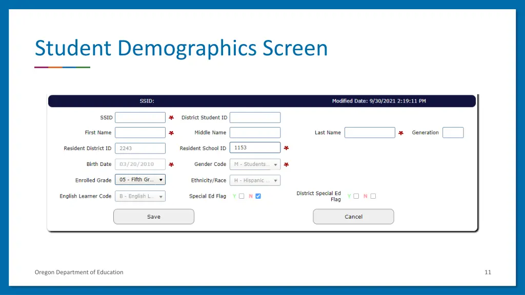 student demographics screen