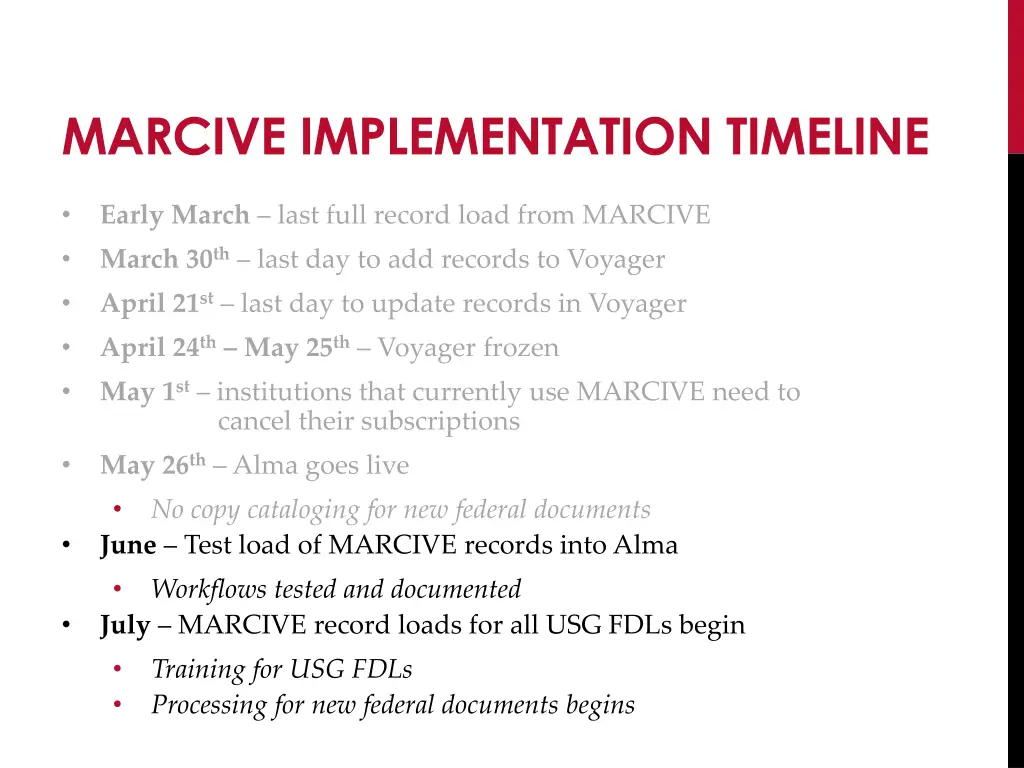 marcive implementation timeline