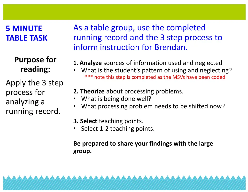 as a table group use the completed running record