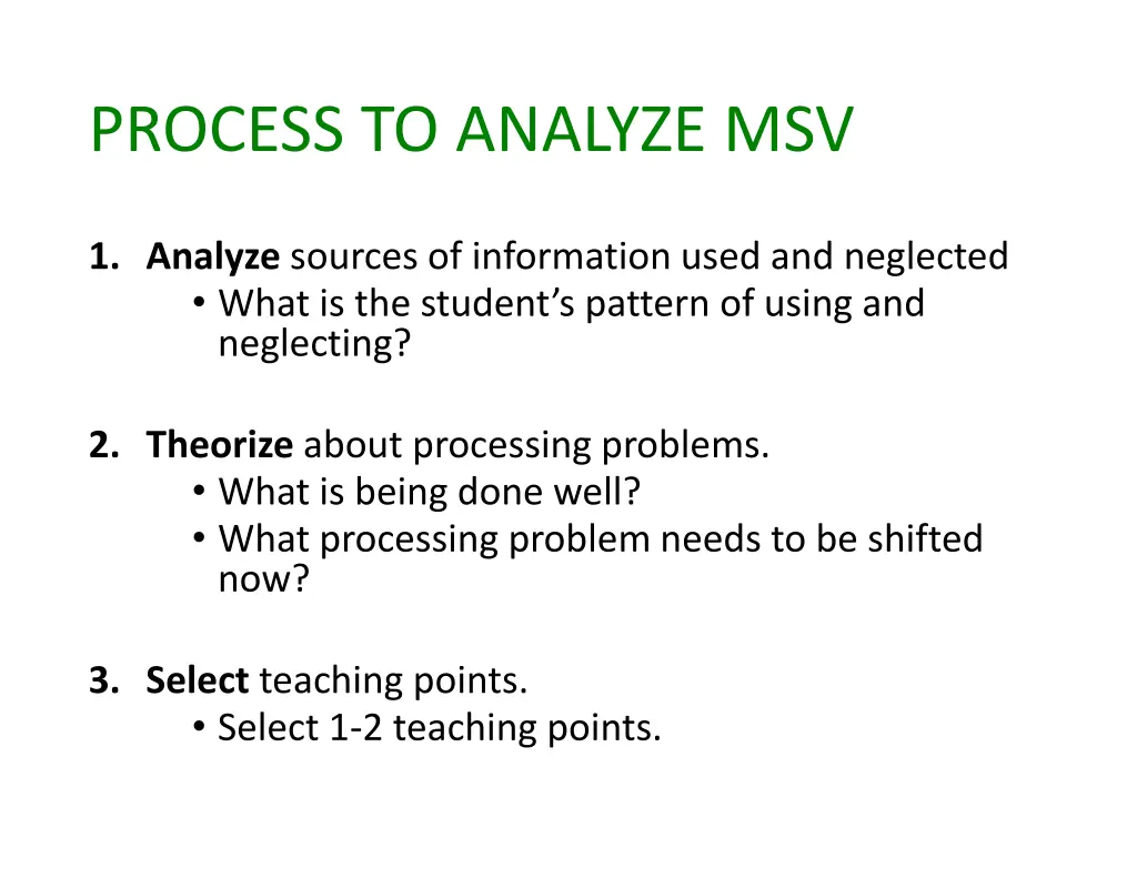 process to analyze msv