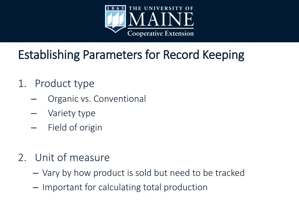 establishing parameters for record keeping