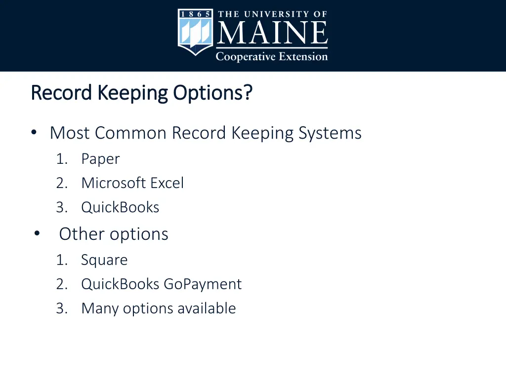 record keeping options record keeping options