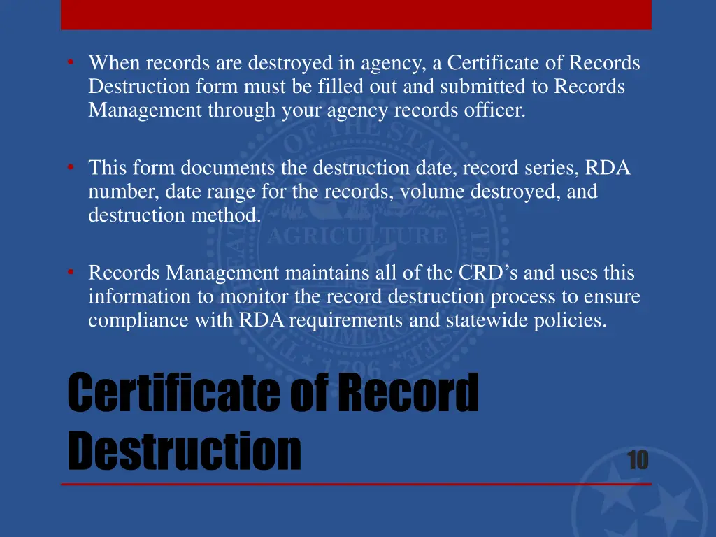 when records are destroyed in agency