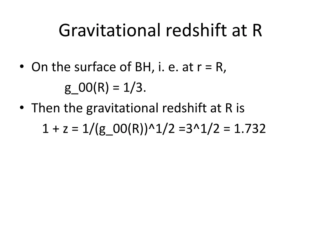 gravitational redshift at r