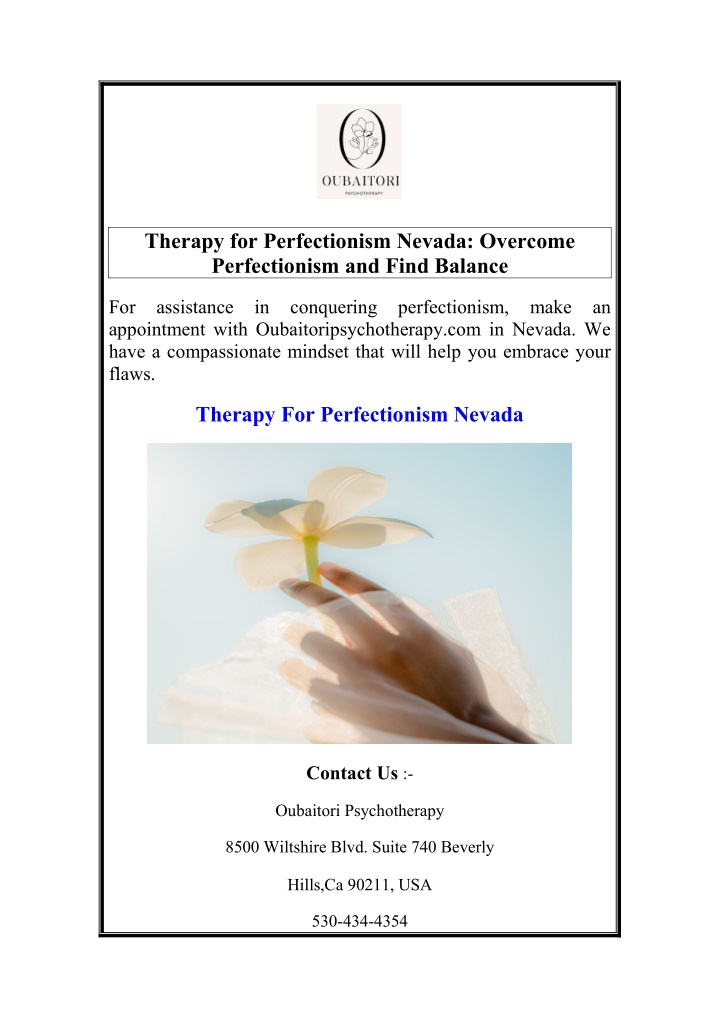 therapy for perfectionism nevada overcome