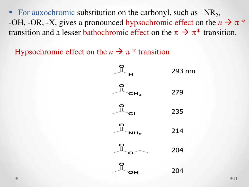 for auxochromic substitution on the carbonyl such