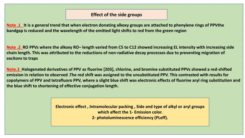 effect of the side groups