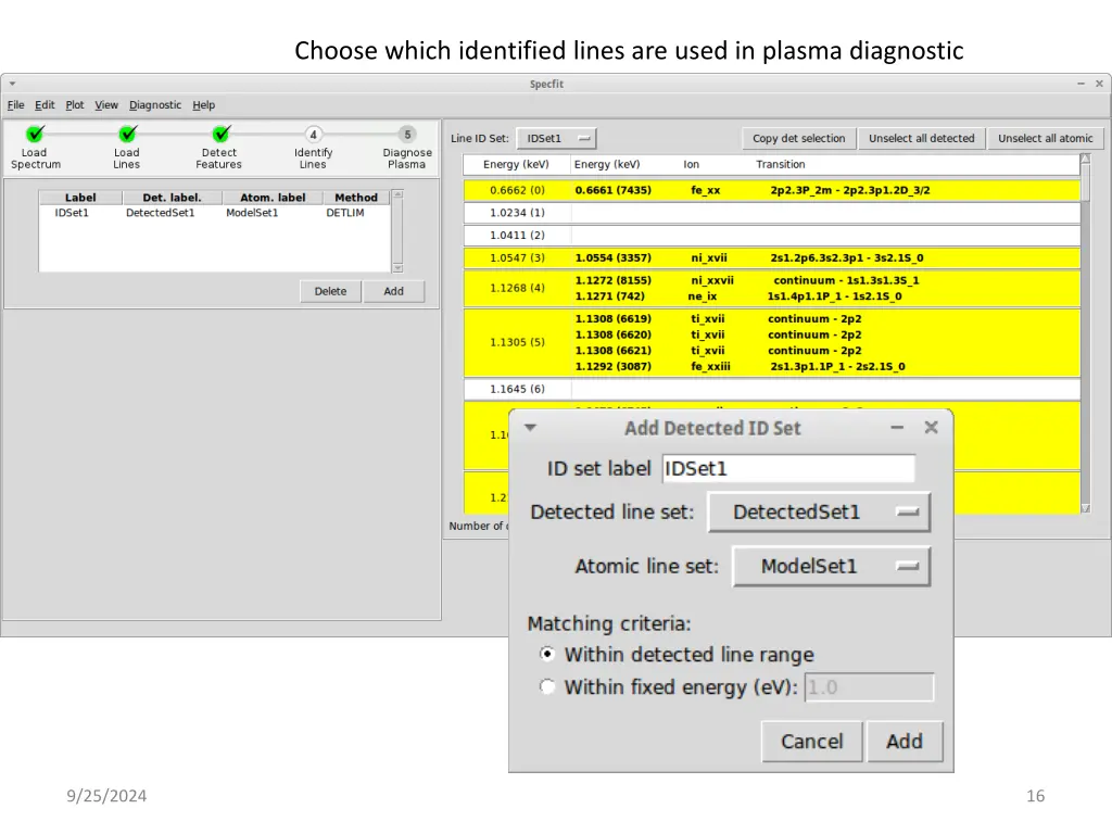 choose which identified lines are used in plasma