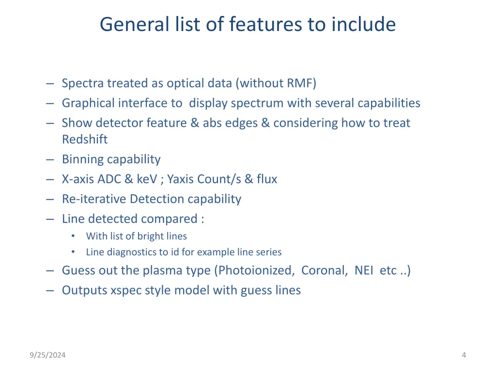 general list of features to include