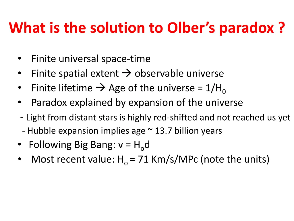 what is the solution to olber s paradox