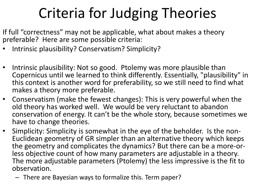 criteria for judging theories