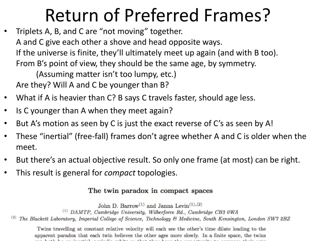 return of preferred frames triplets