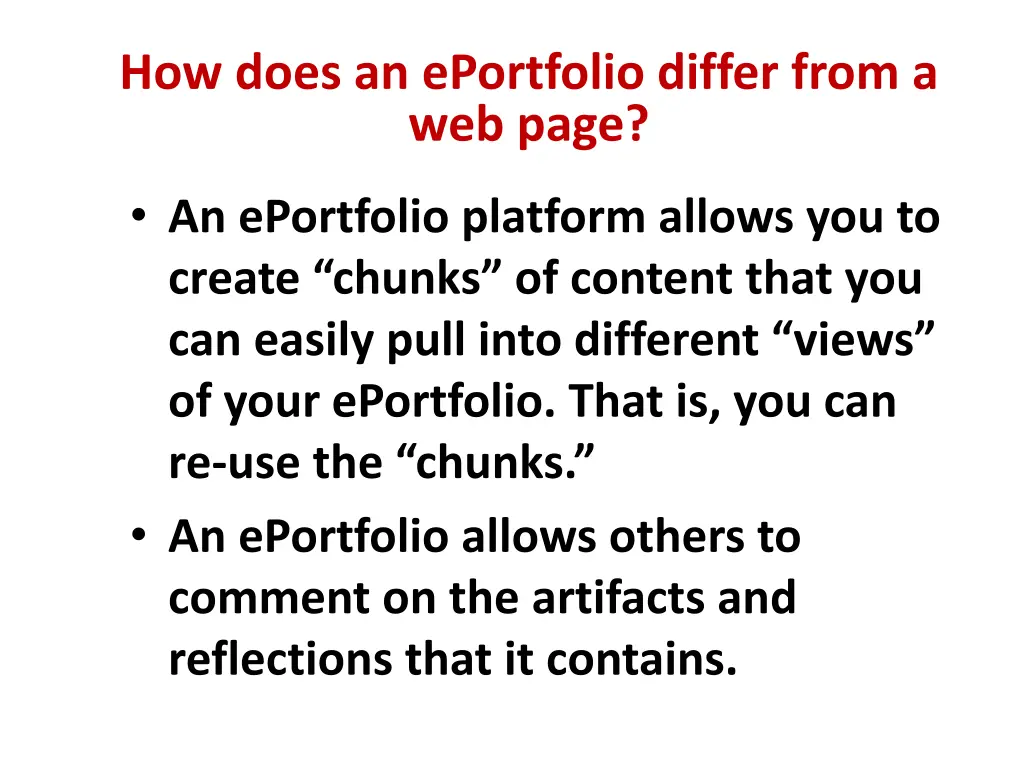 how does an eportfolio differ from a web page