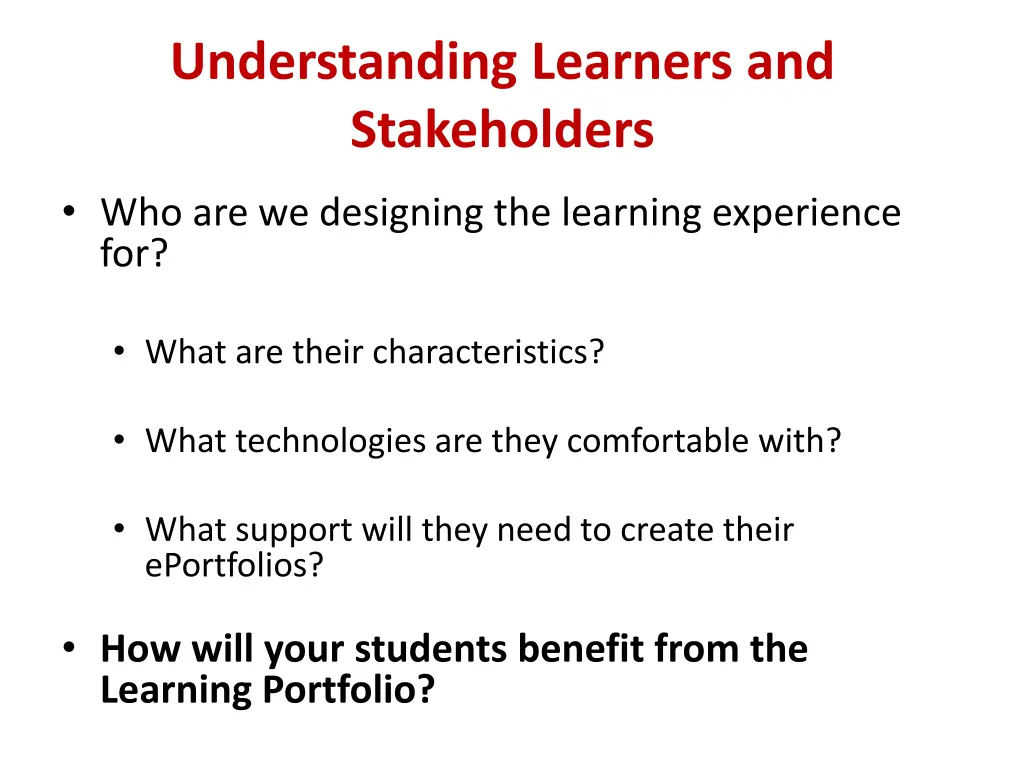 understanding learners and stakeholders